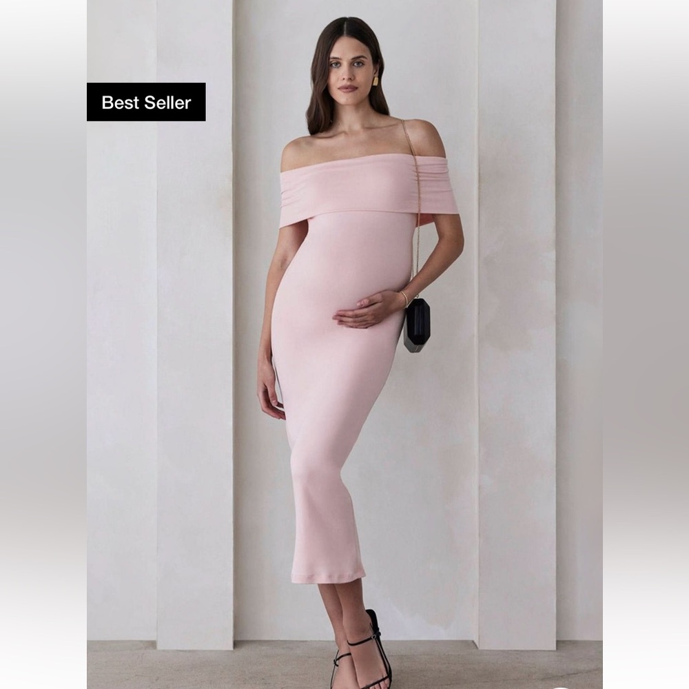 Elegant Off-Shoulder Pink Midi Dress